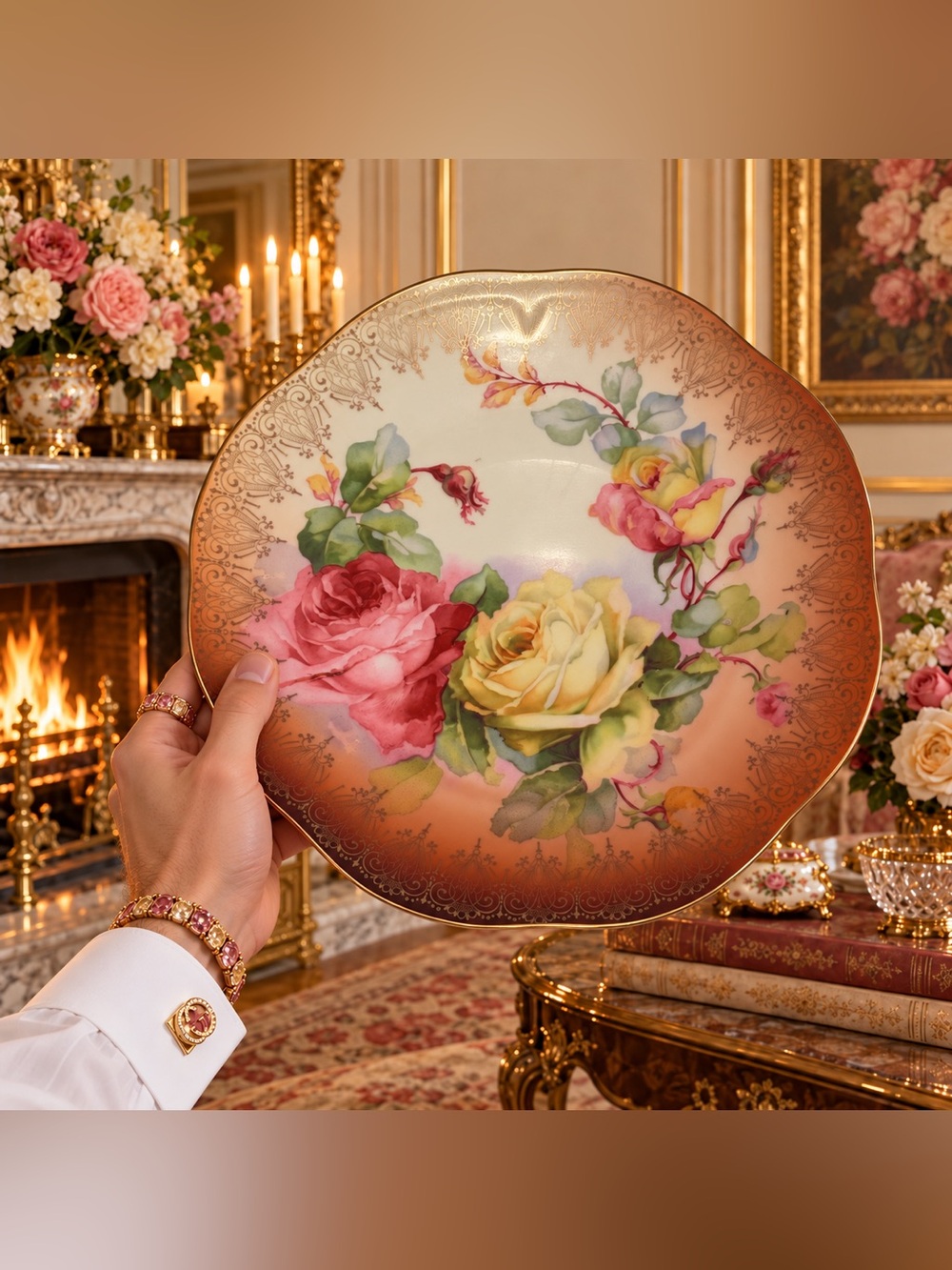 Original Vintage Fine Art Porcelain Rose Plate MIGNON Bavaria Germany c. 1900’s